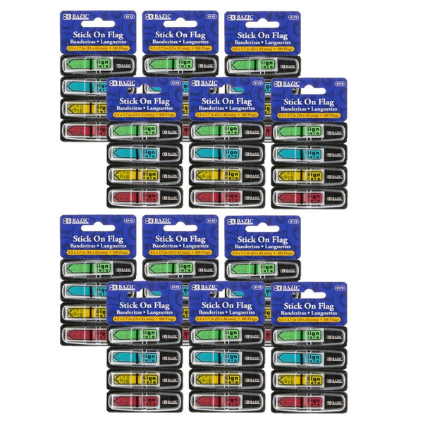 Bazic Neon Color Printed Sign Here Flags With Dispenser, 100 Per Pack, 12 Packs BAZ5172-12