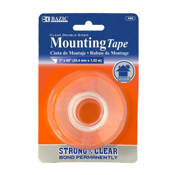 Bazic Double Sided Clear Mounting Tape, 1" X 60" BAZ989