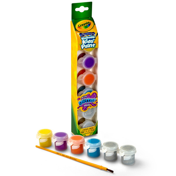 Crayola Washable Kids' Paint Pots, Glitter Effects, 6 Count BIN540100