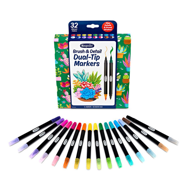 Crayola Brush & Detail Dual-Tip Markers, Pack Of 16 BIN586755