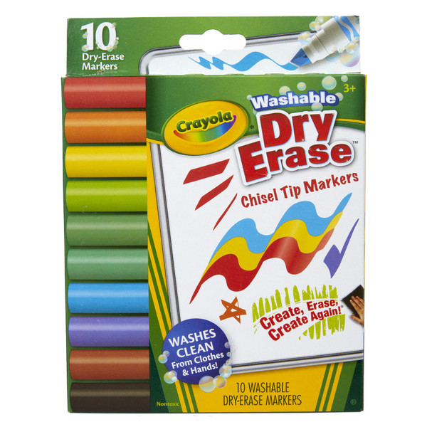 Crayola Washable Dura-Wedge Tip Dry Erase Markers, 10 Count BIN587733