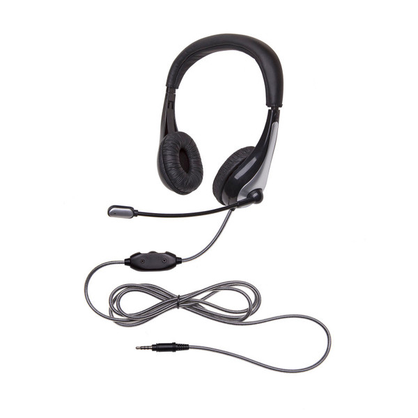 Califone Neotech 1025Mt Mid-Weight, On-Ear Stereo Headset With Gooseneck Microphone, 3.5Mm Plug, Black/Silver CAF1025MT
