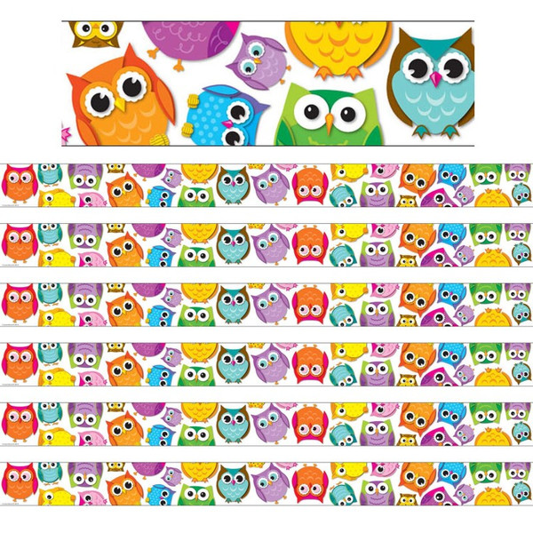 Carson Colorful Owls Straight Border, 36 Feet Per Pack, 6 Packs CD-108176-6