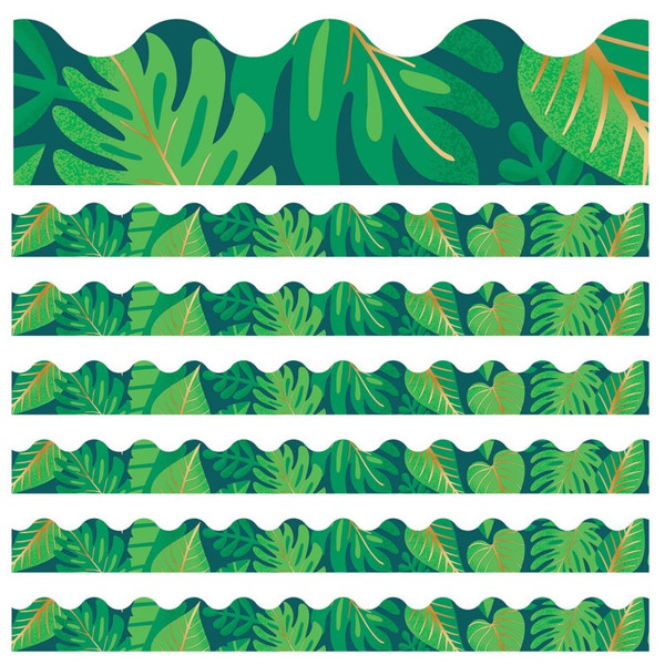 Carson One World Tropical Leaves Scalloped Border, 39 Feet Per Pack, 6 Packs CD-108404-6