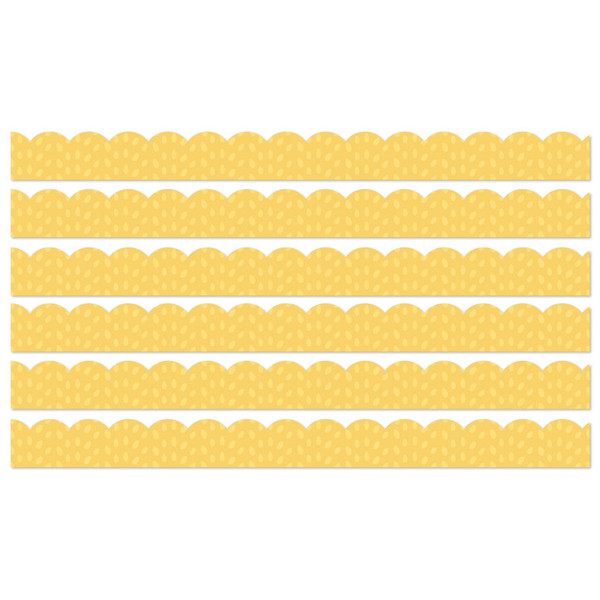 Carson Grow Together Yellow With Painted Dots Scalloped Borders, 39 Feet Per Pack, 6 Packs CD-108490-6