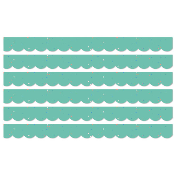 Carson We Belong Speckled Teal Scalloped Borders Per Pack, 39 Feet Per Pack, 6 Packs CD-108494-6