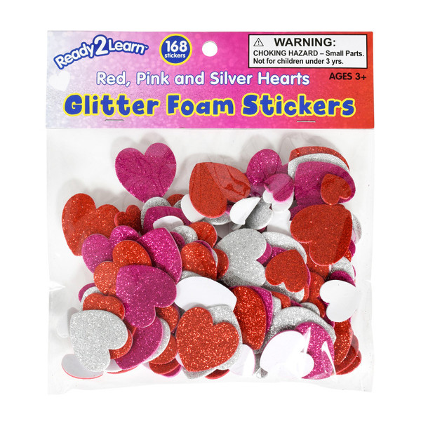 Ready Glitter Foam Stickers - Hearts - Red, Pink And Silver - Pack Of 168 CE-10087