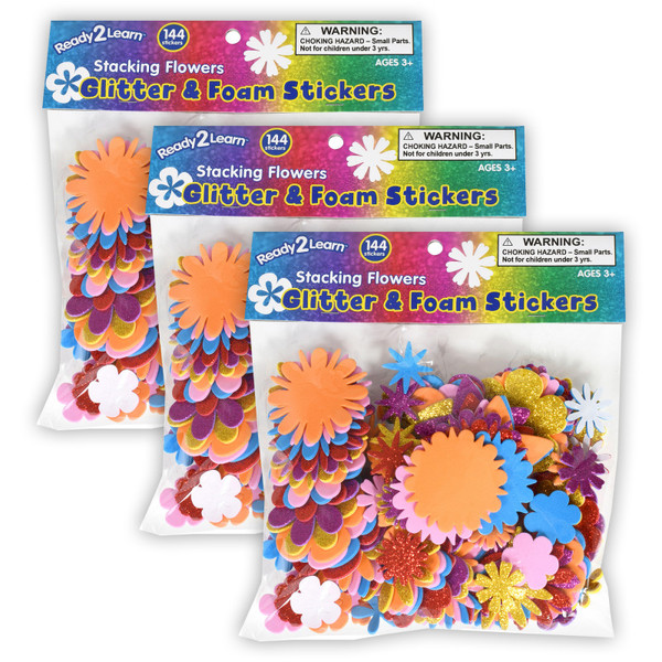 Ready Glitter And Foam Stickers - Stacking Flowers - 144 Per Pack - 3 Packs CE-10089-3
