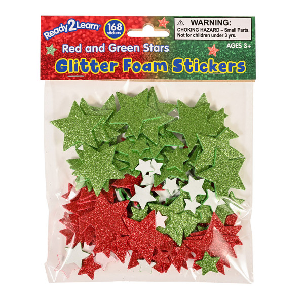Ready Glitter Foam Stickers, Stars, Red And Green CE-10132