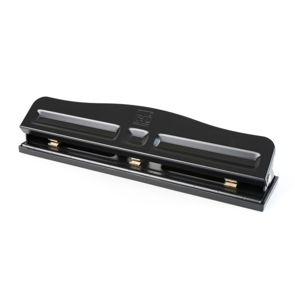 Charles 3-Hole Paper Punch, Adjustable Holes, 12 Sheet Capacity, Black CHL033