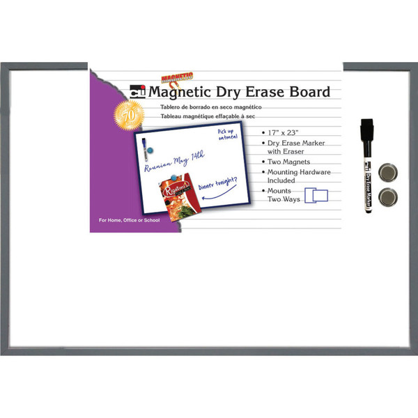 Charles Magnetic Dry Erase Board, 17" X 23", W/Eraser/Marker And 2 Magnets, Gray Frame, 1 Each CHL35375