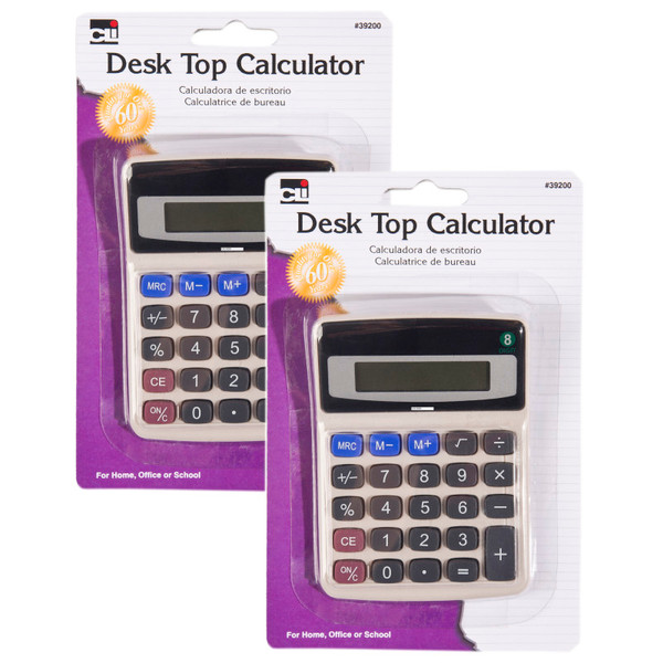 Charles Desktop Calculator, Battery And Solar Powered With Tilted 9 Digit Display, Gray, Pack Of 2 CHL39200-2