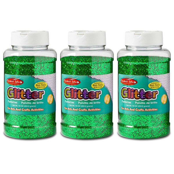 Charles Creative Arts Glitter, 1 Lb. Bottle, Green, Pack Of 3 CHL41125-3