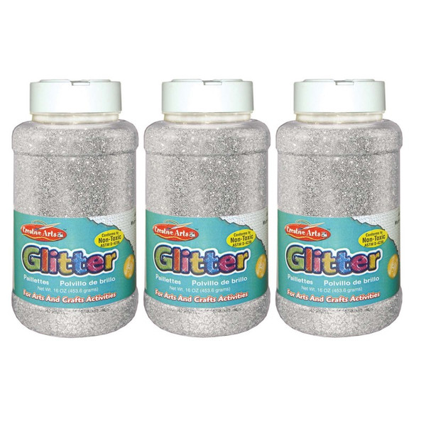 Charles Creative Arts Glitter, 1 Lb. Bottle, Silver, Pack Of 3 CHL41145-3