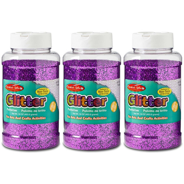 Charles Creative Arts Glitter, 1 Lb. Bottle, Purple, Pack Of 3 CHL41160-3