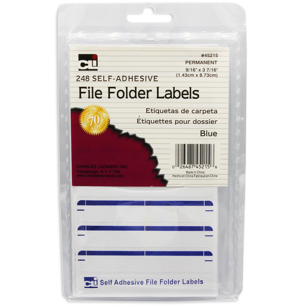 Charles File Folder Labels, Self-Adhesive, 0.56 X 3.43 Inches, Blue, 248-Count CHL45215