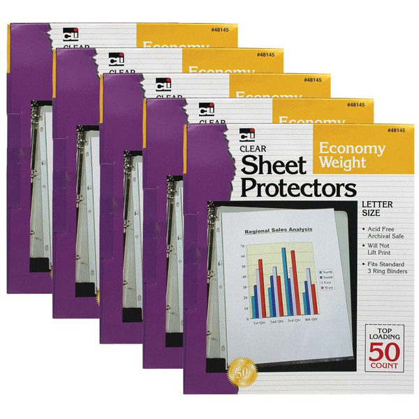 Charles Sheet Protectors, Economy Weight, Letter Size, Clear, 50 Per Box, 5 Boxes CHL48145-5