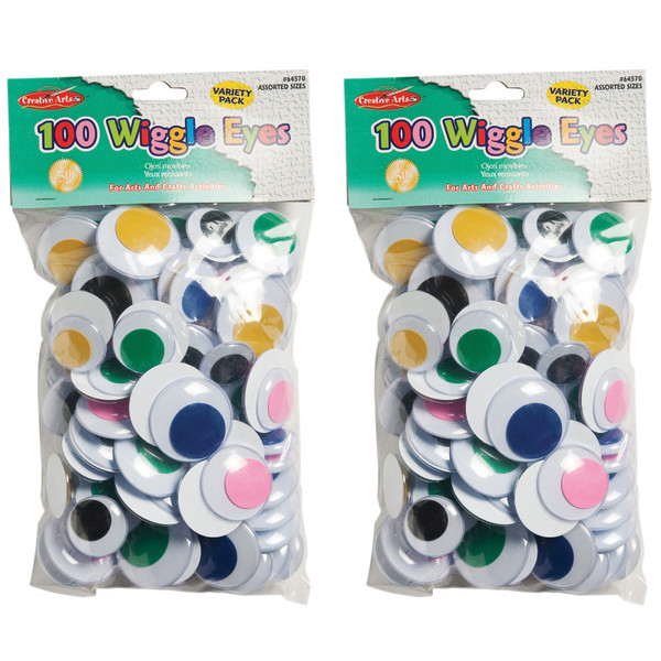 Charles Wiggle Eyes, Jumbo Round, Assorted Colors & Sizes, 100 Per Pack, 2 Packs CHL64570-2