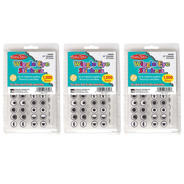 Charles Wiggle Eyes Stickers, Black, 1000 Per Pack, 3 Packs CHL64620-3
