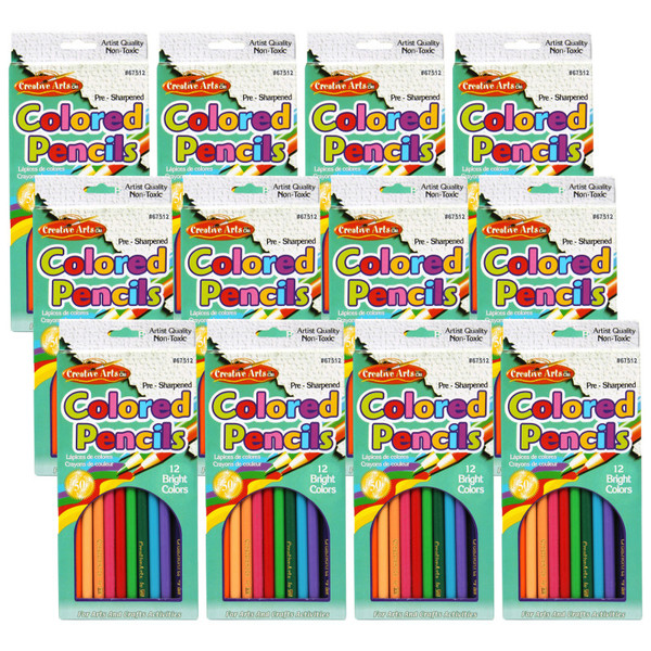 Charles Pre-Sharpened Colored Pencils, Assorted Colors, 7 Inches, 12 Per Set, 12 Sets CHL67512-12
