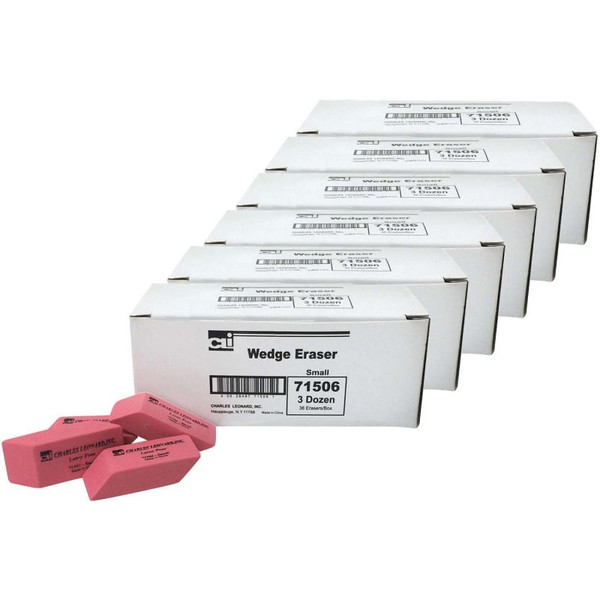 Charles Eraser, Synthetic, Latex Free, Wedge Shape, Pink, Small, 36 Per Box, 6 Boxes CHL71506-6