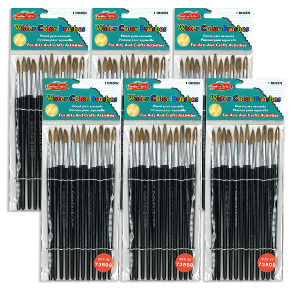 Charles Water Color Paint Brushes With Round Pointed Tip, # 8, 0.81 Inch, Camel Hair, Black Handle, 12 Per Pack, 6 Packs CHL73508-6