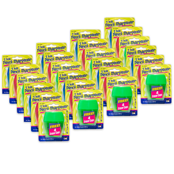 Charles 3 Hole Pencil Sharpener W/Catcher, Assorted Colors, 12 Per Pack, 2 Packs CHL76548ST-2