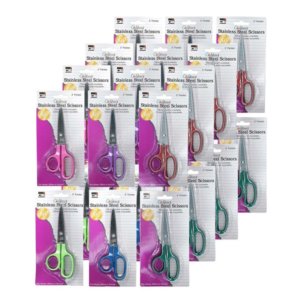 Charles Children'S 5" Scissors, Pointed Tip, Assorted Colors, Pack Of 24 CHL80505-24