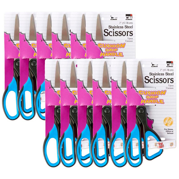 Charles Cushion Grip 7" Scissors, Straight, Pack Of 12 CHL80700-12