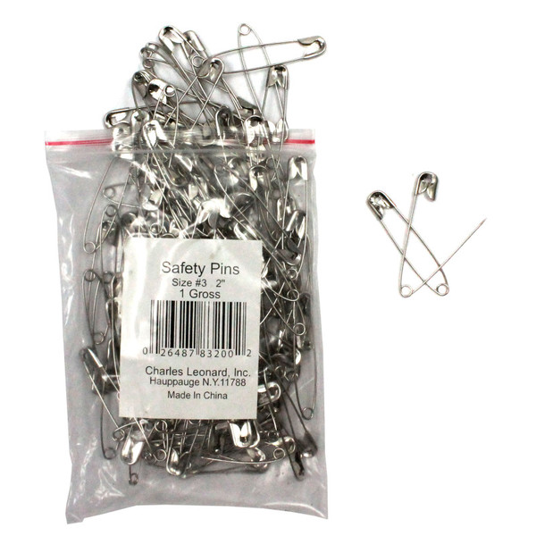 Charles Nickel-Plated Steel Safety Pins, 2", 144 Per Pack CHL83200