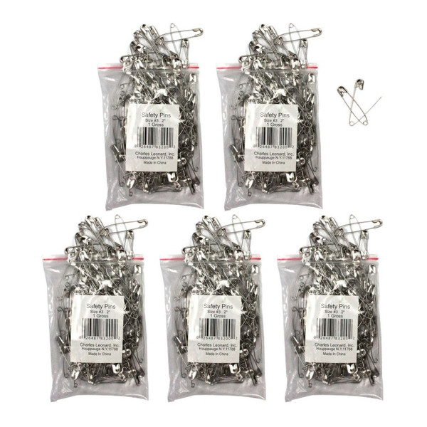 Charles Safety Pins 2", 144 Per Pack, 5 Packs CHL83200-5