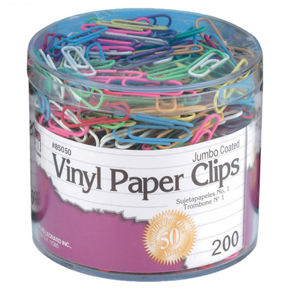 Charles Vinyl Coated Paper Clips, Jumbo Size, Assorted Colors, 200/Box CHL85050