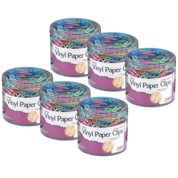 Charles Vinyl Coated Paper Clips, Jumbo Size, Assorted Colors, 200 Per Pack, 6 Packs CHL85050-6