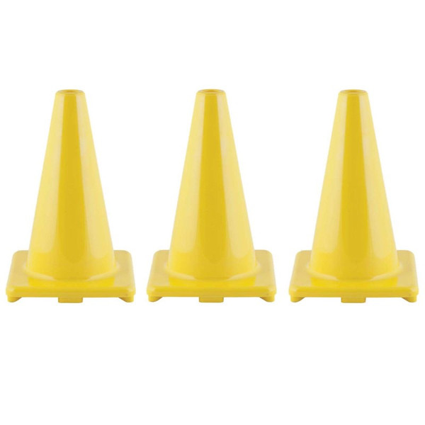 Champion Hi-Visibility Flexible Vinyl Cone, 12", Yellow, Pack Of 3 CHSC12YL-3