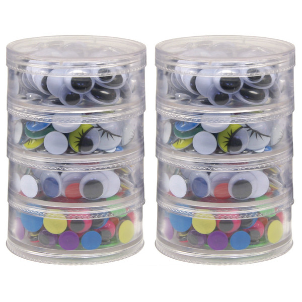 Creativity Wiggle Eyes Storage Stacker, Round Assorted Black, Painted & Bright, Assorted Sizes, 400 Pieces Per Pack, 2 Packs CK-3409-2