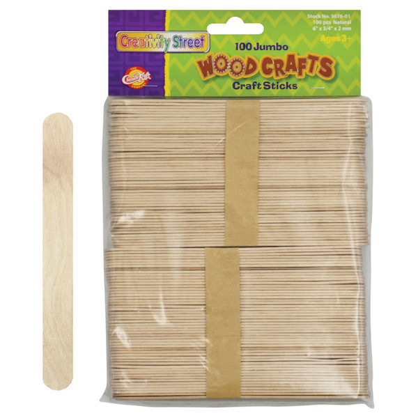 Creativity Jumbo Craft Sticks, Natural, 6" X .75", 100 Pieces CK-367601