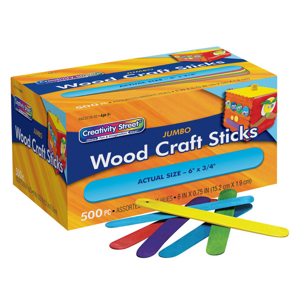 Creativity Jumbo Craft Sticks, Bright Hues Assorted, 6" X 0.75", 500 Pieces CK-377602