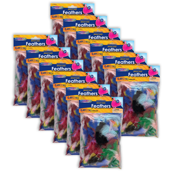 Creativity Turkey Plumage Feathers, Assorted Bright Hues, Assorted Sizes, 14 Grams Per Pack, 12 Packs CK-450001-12