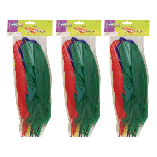 Creativity Quill Feathers, Assorted Colors, 12", 24 Per Pack, 3 Packs CK-4503-3