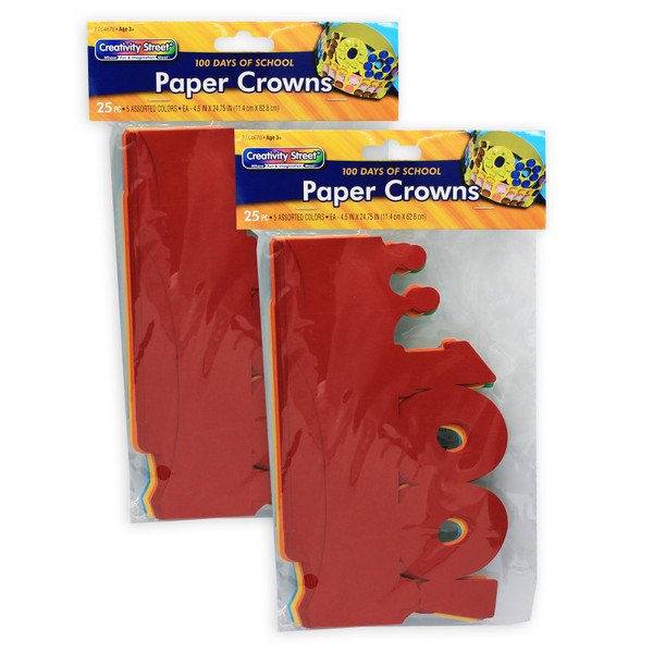 Creativity 100 Days Of School Paper Crowns, 4.5" X 24.75", 25 Per Pack, 2 Packs CK-4670-2