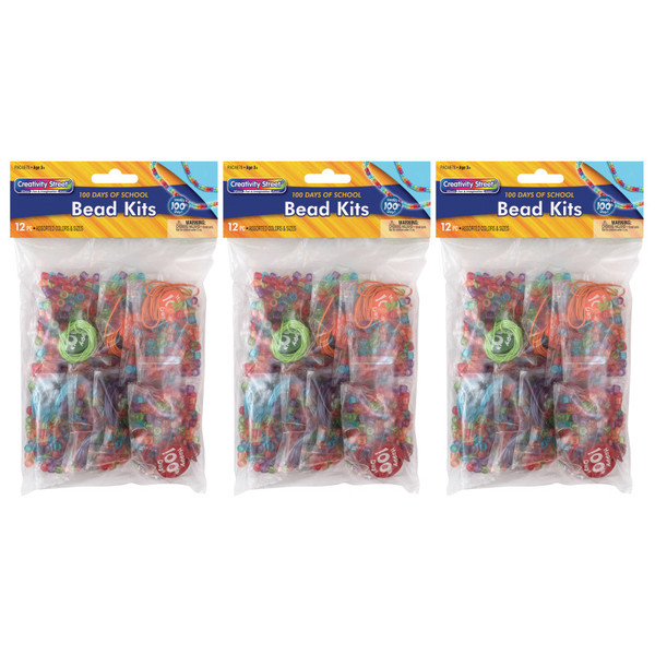 Creativity 100 Days Of School Bead Kit, Assorted Sizes, 12 Kits Per Pack, 3 Packs CK-4678-3