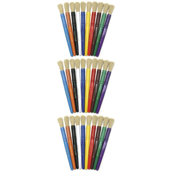 Creativity Beginner Paint Brushes, 10 Assorted Colors, 7" Long, 10 Per Pack, 3 Packs CK-5900-3