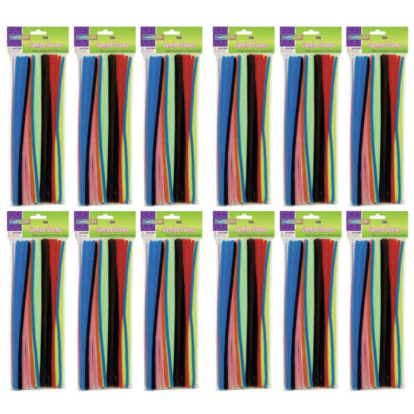 Creativity Jumbo Stems, Assorted, 12" X 6 Mm, 100 Pieces Per Pack, 12 Packs CK-711001-12