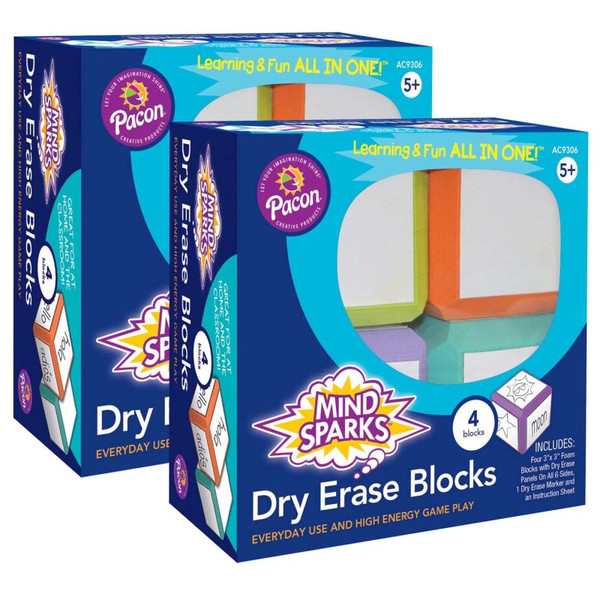 Mind Dry Erase Blocks, Assorted Colors, 3" X 3", 4 Blocks Per Set, 2 Sets CK-9306-2
