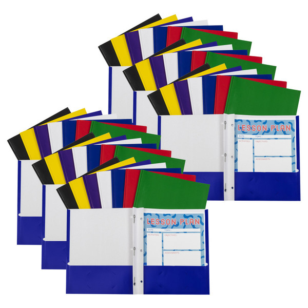 C-Line Two-Pocket Paper Portfolios With Prongs, Assorted Colors, Pack Of 48 CLI05320-48