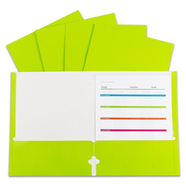 C-Line 2-Pocket Laminated Paper Portfolios With 3-Hole Punch, Lime Green, Box Of 25 CLI06313