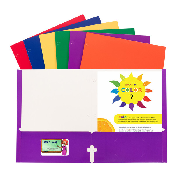 C-Line 2-Pocket Laminated Paper Folder With 3-Hole Punch, Assorted Primary Colors, Pack Of 50 CLI06400DS