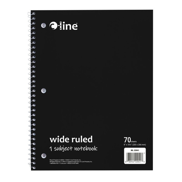 C-Line 1-Subject Notebook, 70 Page, Wide Ruled, Black CLI22041