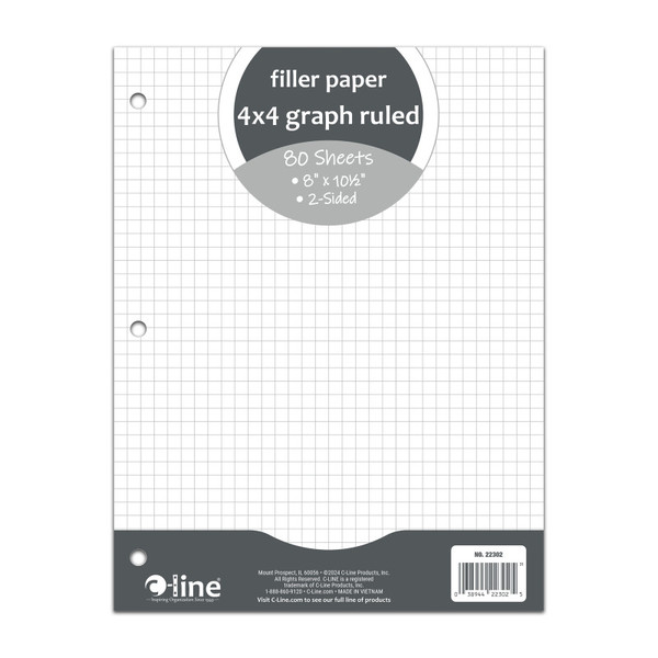 C-Line Filler Paper, 4 X 4 Graph Ruled, White, 80 Sheets CLI22302