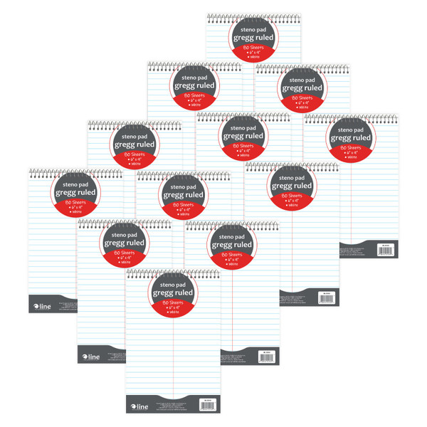 C-Line Steno Pad, 6" X 9", Gregg Ruled, 80 Sheets, White, Pack Of 12 CLI25169CT